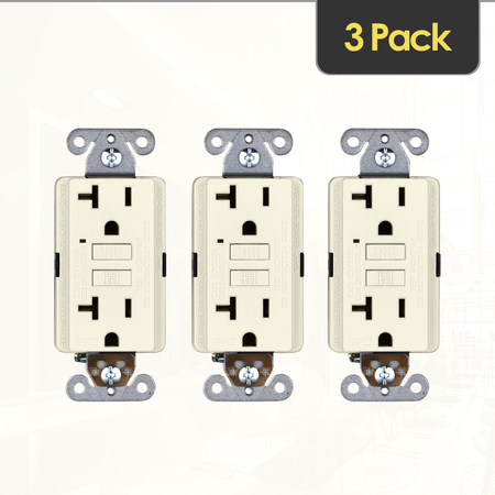 FAITH Self-Test 20A GFCI Outlet Receptacle, Light Almond, PK 3 GLS-20A-LA-03